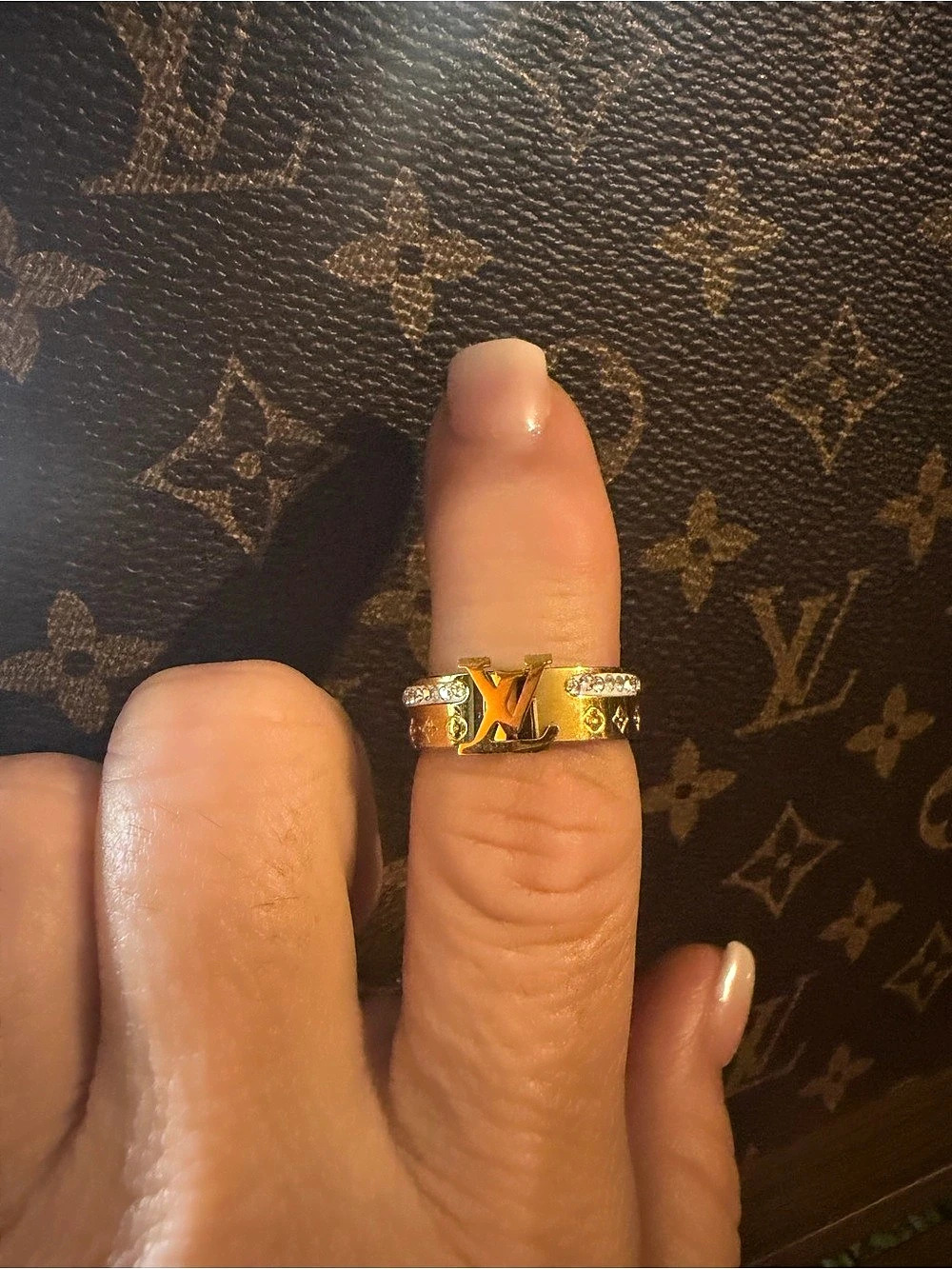 Size 7 Monogram Rhinestone Ring Gold